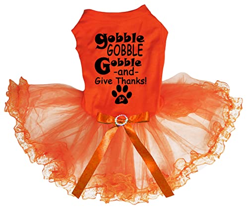Petitebelle Gobble Gobble Gobble and Give Thanks Puppy Hundekleid (Orange/Spitze, XXX-Large) von Petitebelle