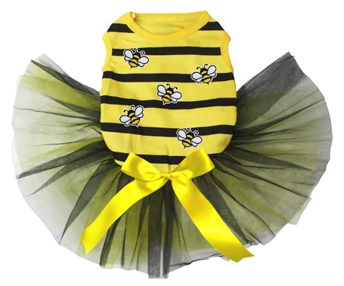 Petitebelle Group of Little Bees Hundekleid für Welpen, Gelb gestreift / Schwarz, Größe L von Petitebelle