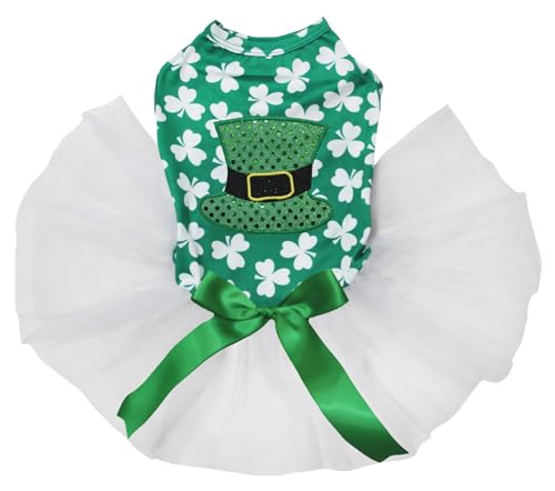 Petitebelle Grünes Kleid für Welpen, mit hohem Hut, Grün (Grüne Kleeblatt/Weiß, Größe L) von Petitebelle