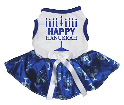 Petitebelle Happy Chanukkah Hundekleid für Welpen, Kerzenständer, Größe XXL, Weiß / Blau Petitebelle Happy Chanukkah Hundekleid für Welpen, Kerzenständer, Größe XXL, Weiß / Blau von Petitebelle