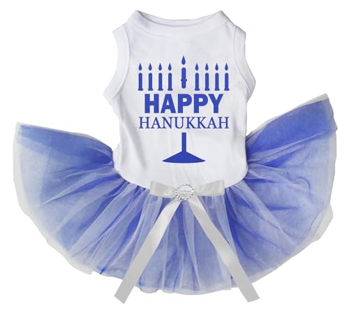 Petitebelle Happy Chanukkah Hundekleid für Welpen, Weiß/Weiß/Blau, Größe XL von Petitebelle