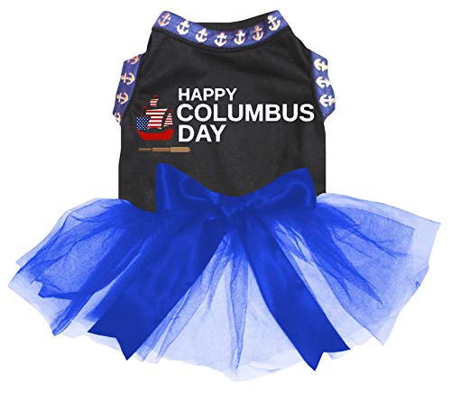 Petitebelle Happy Columbus Day USA Ship Puppy Hundekleid (Schwarz/Königsblau, X-Large) von Petitebelle