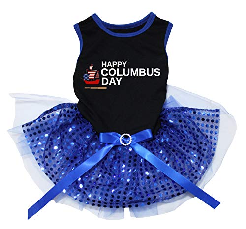 Petitebelle Happy Columbus Day USA Ship Puppy Hundekleid (schwarz/blaue Pailletten, XXX-Large) von Petitebelle