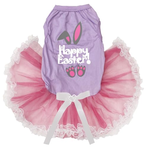 Petitebelle Happy Easter Hundekleid mit Hasenohren (Lavendel/Pinke Spitze, XX-Large) von Petitebelle