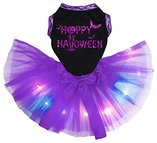Petitebelle Happy Halloween Hundekleid für Welpen, Schwarz/Violett, LED, Größe XXL von Petitebelle