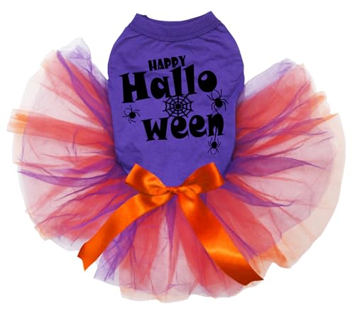 Petitebelle Happy Halloween Spinnennetz Welpenkleid für Welpen, Violett/Orange-Violett, Größe M von Petitebelle