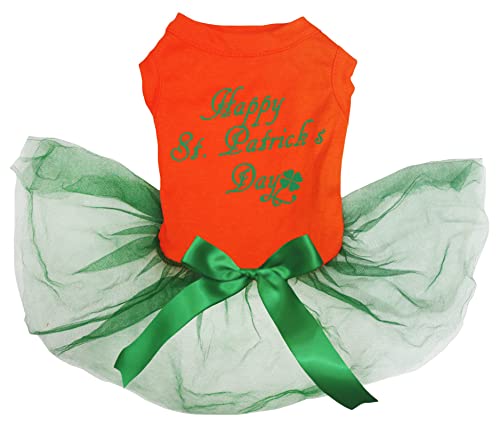 Petitebelle Happy St. Patrick's Day Hundekleid für Welpen, Orange/Grün, Größe XS von Petitebelle