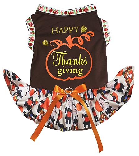 Petitebelle Happy Thanksgiving Kürbis Welpen Hundekleid (Braun/Thanksgiving, XX-Large) von Petitebelle