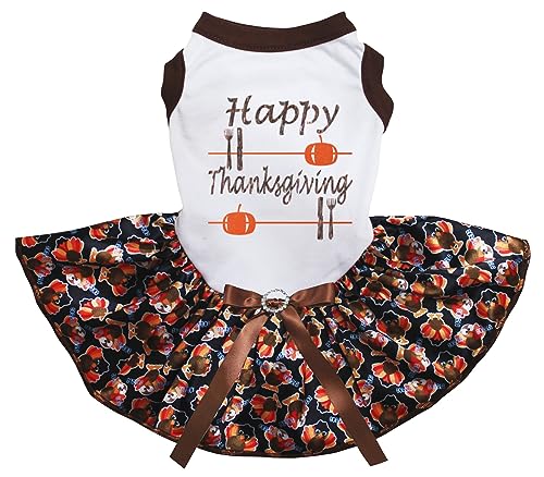 Petitebelle Happy Thanksgiving Meal Hundekleid für Welpen, Weiß (Babytruthahn, XXXL) von Petitebelle