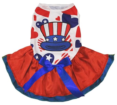 Petitebelle Hat of Uncle Sam Welpen-Hundekleid (USA-Herzen/Rotblau, Größe S) von Petitebelle