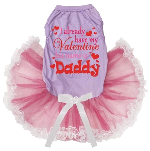 Petitebelle Have My Valentine His Name is Daddy Hundekleid (Lavendel/rosa Spitze, XXXL) von Petitebelle