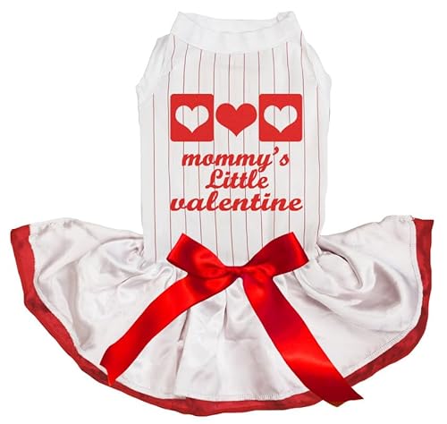 Petitebelle Hearts Mommy's Little Valentine Puppy Hundekleid (Streifen/Weiß-Rot, Größe XL) von Petitebelle