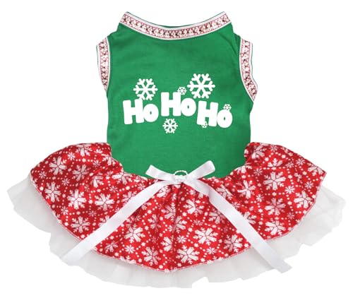 Petitebelle Hohoho Hundekleid mit Schneeflocken, Grün / Schneeflocken, Größe M von Petitebelle