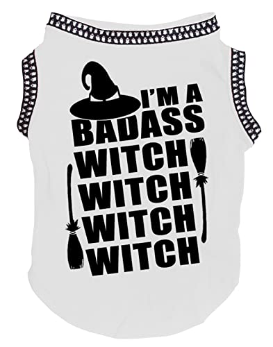 Petitebelle Hunde-Shirt mit Aufschrift "I'm A Badass Witch Puppy (Weiß/Ghost Hemmed, Größe S) von Petitebelle