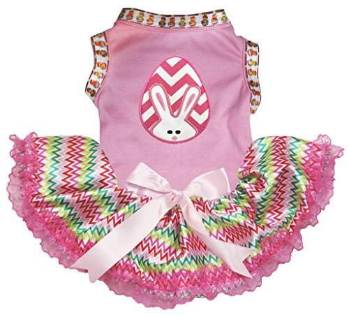 Petitebelle Hundekleid mit Chevron-Bunny-Ei-Motiv, Baumwolle, Rosa / Regenbogenfarben, Größe XL von Petitebelle