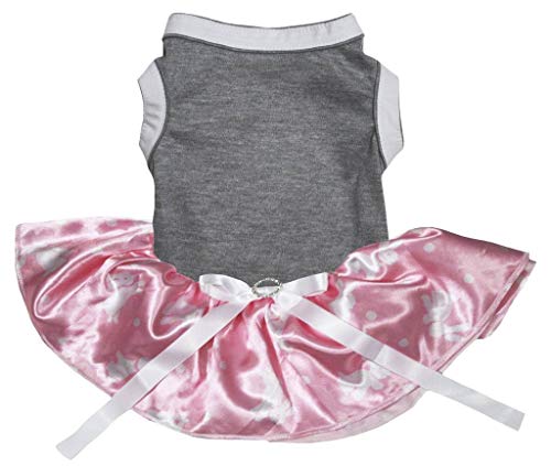 Petitebelle Hundekleid mit Ostermotiv, Baumwolle, gepunktet, Grau / Pink von Petitebelle