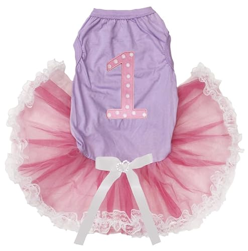 Petitebelle Hundekleid für 1. Welpen, Rosa gepunktet, Lavendel/Rosa Spitze, Größe S von Petitebelle