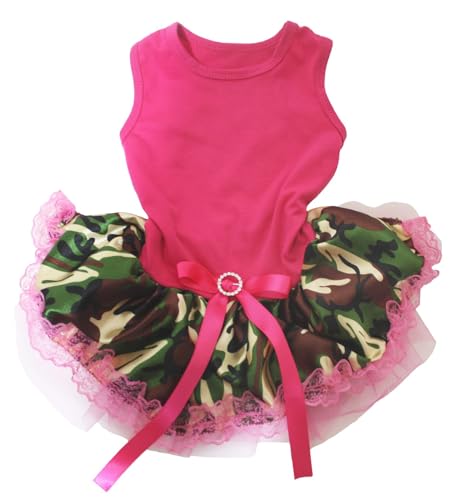 Petitebelle Hundekleid für Welpen, einfarbig, Hot Pink, Camouflage, Spitze, Tutu (Hot Pink, XXXL) von Petitebelle