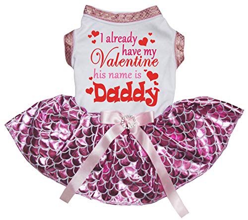 Petitebelle Hundekleid mit Aufschrift "Have My Valentine His Name is Daddy", Größe XL, Weiß/Rosa von Petitebelle