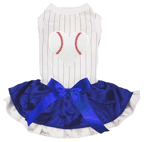 Petitebelle Hundekleid mit Baseball-Herz (Streifen/Blau-Weiß, Größe XS) von Petitebelle