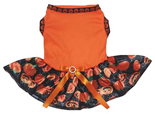 Petitebelle Hundekleid mit Halloween-Motiv, einfarbig, Orange/Spinnennetz, Kürbis, Größe XXXL von Petitebelle