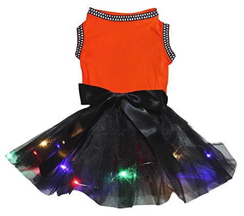 Petitebelle Hundekleid mit Halloween-Motiv, einfarbig, orange/schwarze LED, Größe XL von Petitebelle