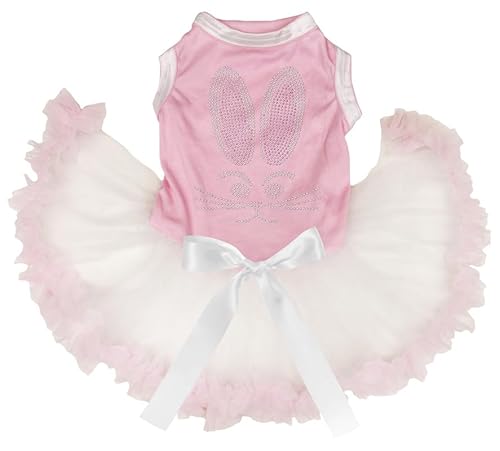 Petitebelle Hundekleid mit Hasengesicht mit Strasssteinen, Rosa/Beige, Größe XXXL von Petitebelle