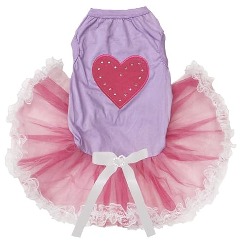 Petitebelle Hundekleid mit Herzmotiv, Lavendel/Rosa Spitze, Größe XX-Large, Hot Pink von Petitebelle