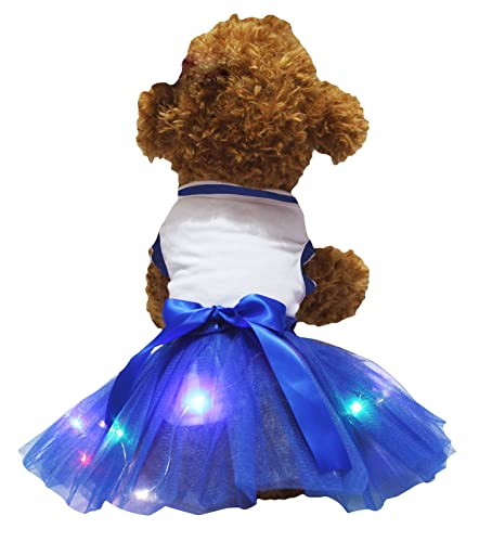 Petitebelle Hundekleid mit LED-Licht, Tutu, Weiß / Königsblau, Größe S von Petitebelle