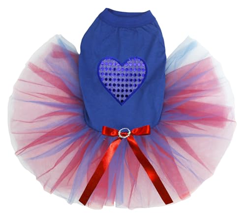 Petitebelle Hundekleid mit Pailletten, Herzmotiv, Blau / Rot / Blau, Größe M von Petitebelle