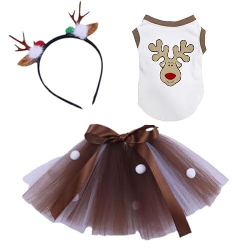 Petitebelle Hundekleid mit Rentiergesicht, Haar-Accessoire, Geburtstag, 3er-Pack (Weiß, XXXL) von Petitebelle