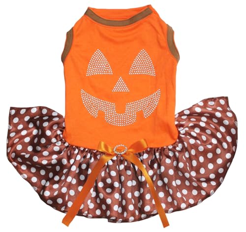 Petitebelle Hundekleid mit Strasssteinen, Kürbisgesicht, Orange/Braun mit Punkten, Größe XL Petitebelle Hundekleid mit Strasssteinen, Kürbisgesicht, Orange/Braun mit Punkten, Größe XL von Petitebelle
