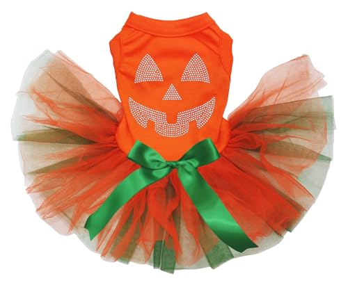 Petitebelle Hundekleid mit Strasssteinen, Kürbisgesicht, Orange/Grün, Größe XXXL von Petitebelle
