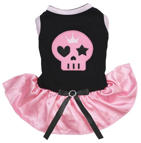 Petitebelle Hundekleid mit Totenkopf-Gesicht, Größe XXL, Schwarz / Rosa von Petitebelle