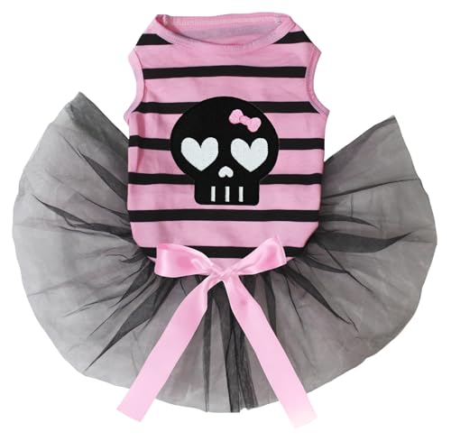 Petitebelle Hundekleid mit Totenkopfgesicht, Größe XS, Rosa gestreift / Schwarz, Größe XS Petitebelle Hundekleid mit Totenkopfgesicht, Größe XS, Rosa gestreift / Schwarz, Größe XS von Petitebelle