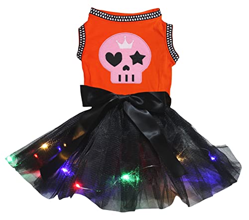 Petitebelle Hundekleid mit Totenkopfgesicht, Orange/Schwarz, Größe S von Petitebelle