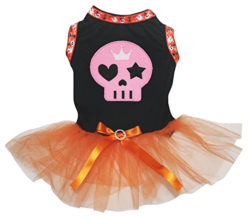 Petitebelle Hundekleid mit Totenkopfgesicht, Rosa (Schwarz/Orange, Größe XS) von Petitebelle