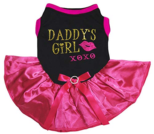 Petitebelle Daddy's Girl Xoxo Hundekleid für Welpen, Schwarz/Hot Pink, Größe L von Petitebelle