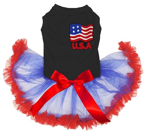 Petitebelle Hundekleid mit US-Flagge, Schwarz/Blau-Rot, Größe L von Petitebelle
