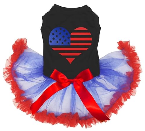 Petitebelle Hundekleid mit USA-Flagge, Herz, Schwarz/Blau-Rot, Größe XXL von Petitebelle