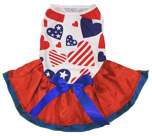 Petitebelle Hundekleid mit USA-Thema (Herzen, Größe XS) von Petitebelle
