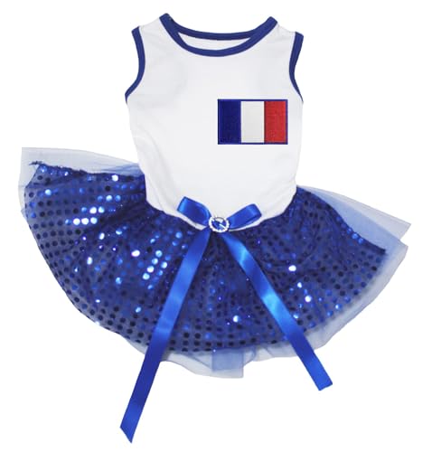 Petitebelle Hundekleid mit französischer Flagge, weiß/blaue Pailletten, Größe XXX-Large Petitebelle Hundekleid mit französischer Flagge, weiß/blaue Pailletten, Größe XXX-Large von Petitebelle