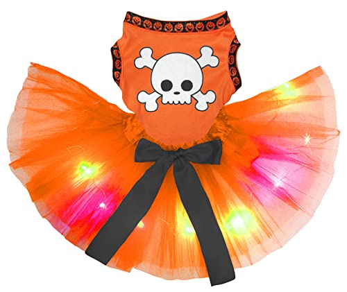 Petitebelle Hundekleid mit gekreuztem Knochengesicht, orange/orange LED, Größe L von Petitebelle