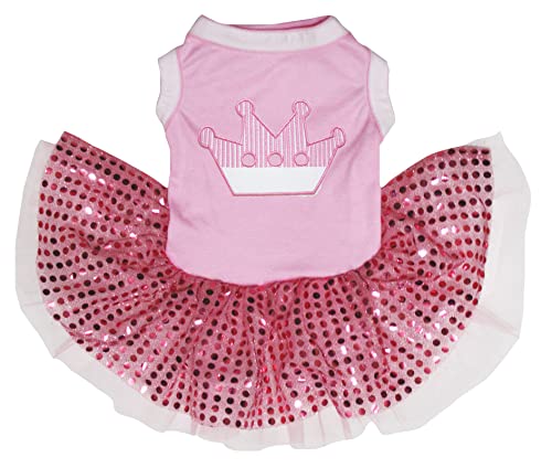Petitebelle Hundekleid mit niedlichem Krone, pink/rosa Pailletten, Größe XXL von Petitebelle
