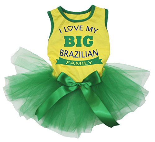 Petitebelle I Love My Big Brazilian Family Cotton Shirt Tutu Puppy Dog Dress (Medium, Gelb/Grün) von Petitebelle