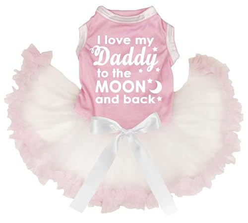 Petitebelle I Love My Daddy to The Moon and Back Welpen-Hundekleid (Rosa/Beige, Größe M) von Petitebelle