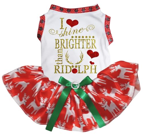 Petitebelle I Shine Brighter Than Ridolph Welpen-Hundekleid (weiß/rote Hirsche, Größe XX-Large) von Petitebelle