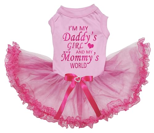 Petitebelle I'm Daddy's Girl And Mommy's World Welpen-Hundekleid (Rosa/Rosa Spitze, Größe L) von Petitebelle
