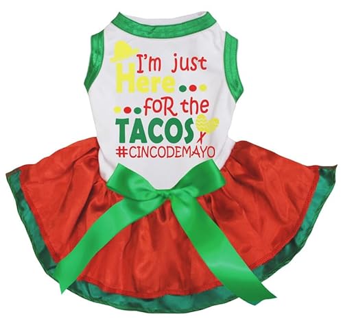 Petitebelle 'I'm Just Here for The Tacos Puppy Dog Dress (weiß/rot grün, XXL) von Petitebelle