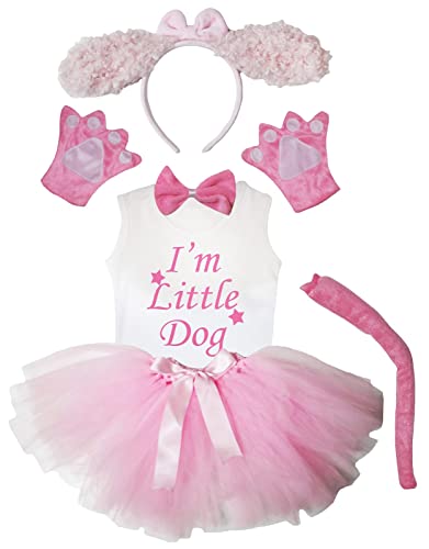 Petitebelle I'm Little Dog Shirt mit langem Ohr, Hunde-Stirnband, Tutu, 6-teiliges Kostüm, 1–8 Jahre (Pudelrosa, 3–4 Jahre) von Petitebelle